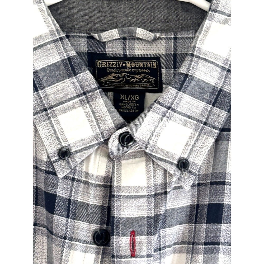 Grizzly Mountain Mens XL Plaid Button Down Shirt Blue White 100% Cotton